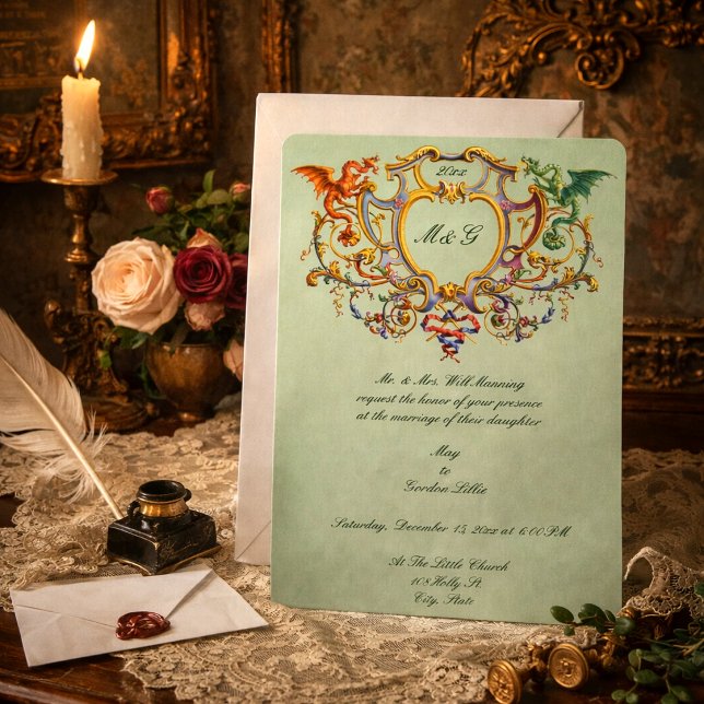 Rococo 1793 Crest With Medieval Dragons Monogram  Invitation (Creator Uploaded)