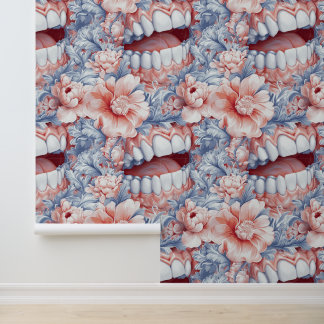 Rococo Art Teeth Flower Smile Dental Clinic Decor Wallpaper