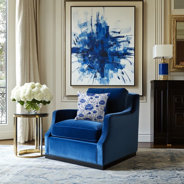 Rococo Blue Floral Elegance Throw Pillow (Creator Uploaded)