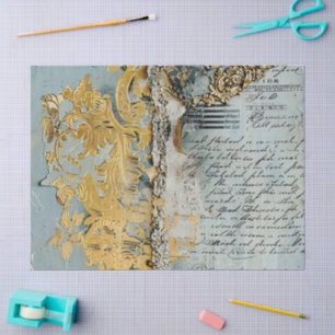 Rococo Blue Gold Italian Romantic  Tissue Paper