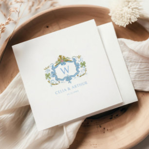 Rococo Blue Monogram Crest Wedding Napkin