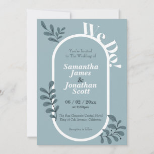 Rococo Blue Simple Wedding Invitation