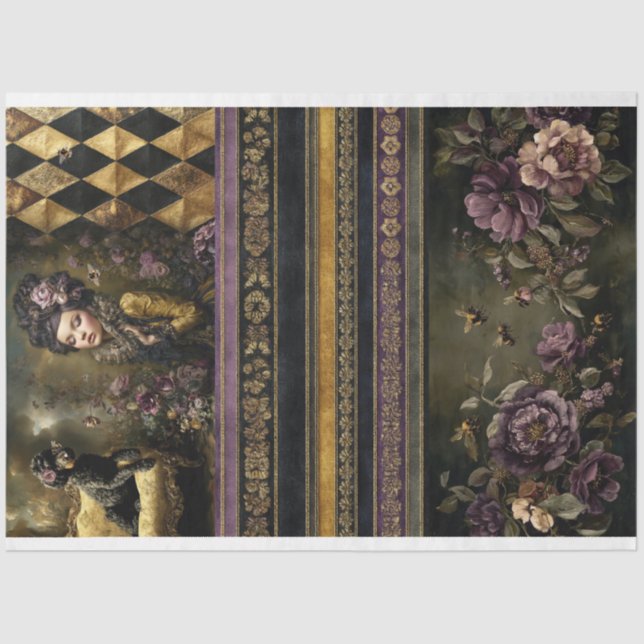 Rococo Buzz, Bee theme, MixnMatch Collage Tissue Paper (Front)