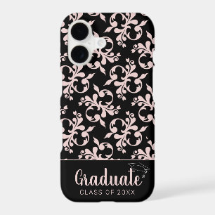 Rococo Chic Ornement Rose Noir Diplômé