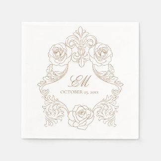 Rococo Crest Monogram Golden Brown Wedding Logo Napkin