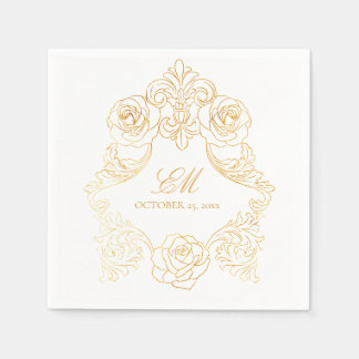 Rococo Crest Monogram Golden Foil Wedding Logo Napkin