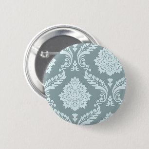 Rococo Damask Art I Duck Egg Blue+Teal 2 Inch Round Button
