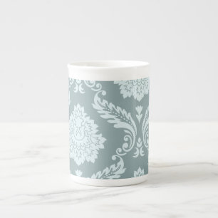 Rococo Damask Art I Duck Egg Blue+Teal Bone China Mug