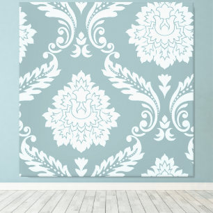 Rococo Damask Art I Duck Egg Blue+Teal Canvas Print