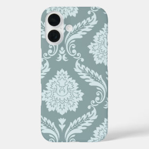Rococo Damask Art I Duck Egg Blue+Teal iPhone 16 Case