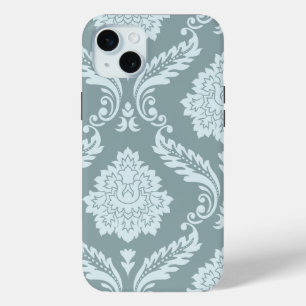 Rococo Damask Art I Duck Egg Blue+Teal iPhone 15 Mini Case