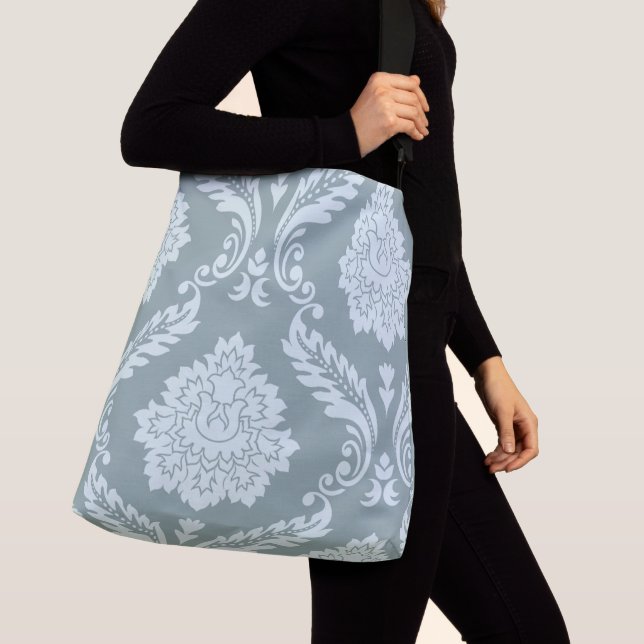 Rococo Damask Art I Duck Egg Blue+Teal Crossbody Bag (Close Up)