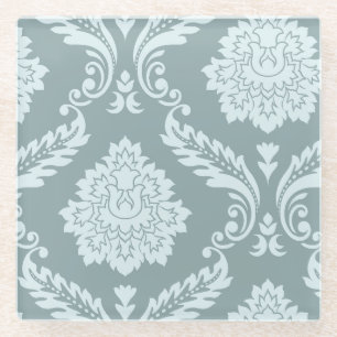 Rococo Damask Art I Duck Egg Blue+Teal Glass Coaster