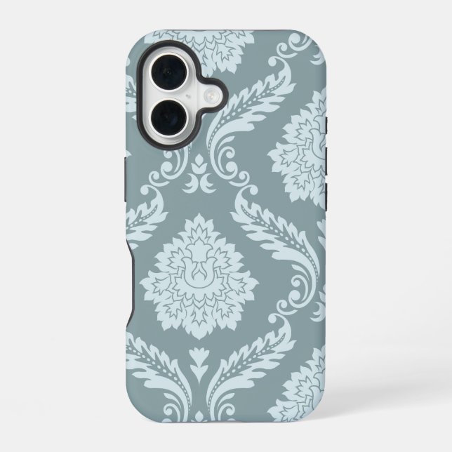 Rococo Damask Art I Duck Egg Blue+Teal iPhone 16 Case (Back)