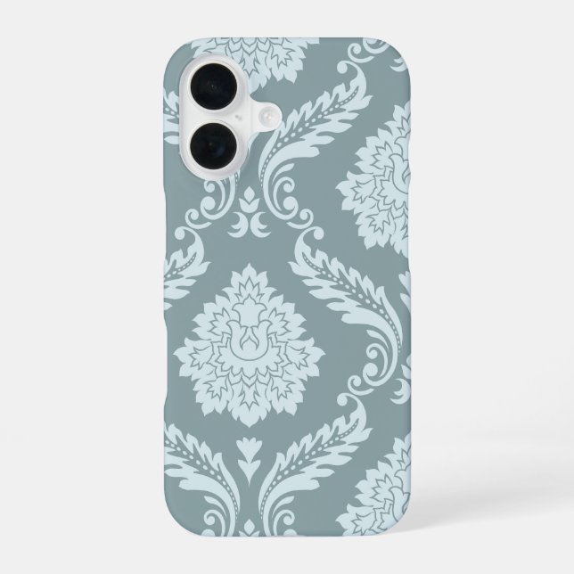 Rococo Damask Art I Duck Egg Blue+Teal iPhone 16 Case (Back)