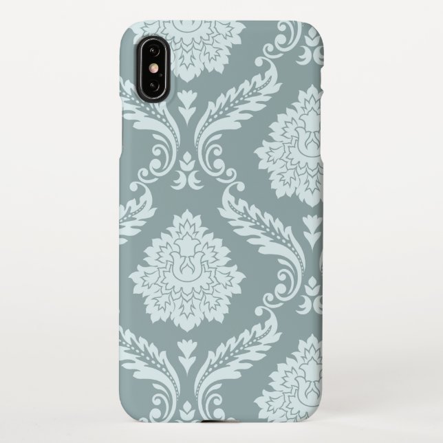 Rococo Damask Art I Duck Egg Blue+Teal iPhone Case (Back)