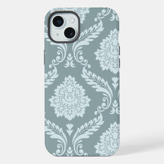 Rococo Damask Art I Duck Egg Blue+Teal iPhone Case (Back)