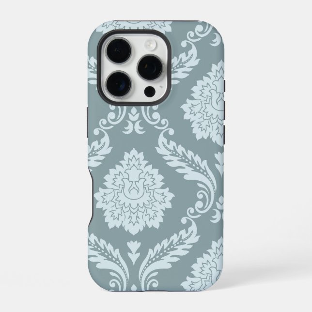 Rococo Damask Art I Duck Egg Blue+Teal iPhone Case (Back)