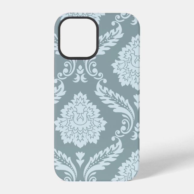 Rococo Damask Art I Duck Egg Blue+Teal iPhone Case (Back)