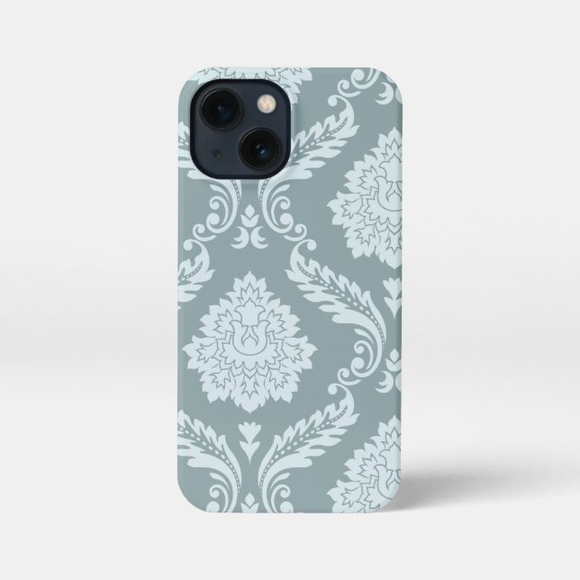 Rococo Damask Art I Duck Egg Blue+Teal iPhone Case (Back)