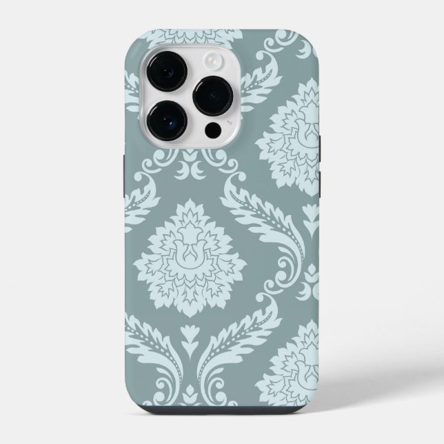 Rococo Damask Art I Duck Egg Blue+Teal iPhone Case (Back)