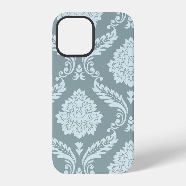 Rococo Damask Art I Duck Egg Blue+Teal iPhone Case (Back)