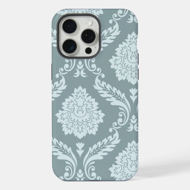 Rococo Damask Art I Duck Egg Blue+Teal iPhone Case (Back)