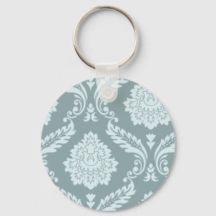 Rococo Damask Art I Duck Egg Blue+Teal Keychain