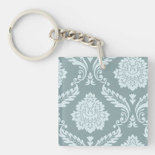 Rococo Damask Art I Duck Egg Blue+Teal Keychain
