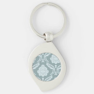 Rococo Damask Art I Duck Egg Blue+Teal Keychain