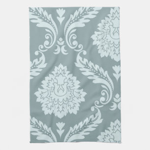 Rococo Damask Art I Duck Egg Blue+Teal Kitchen Towel