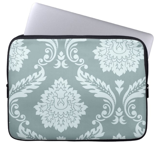 Rococo Damask Art I Duck Egg Blue+Teal Laptop Sleeve (Front)