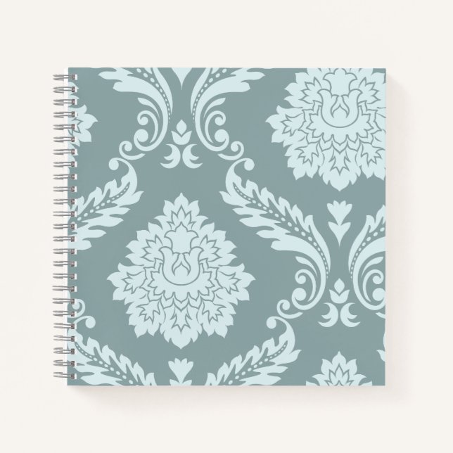 Rococo Damask Art I Duck Egg Blue+Teal Notebook (Front)