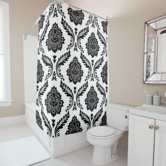 Rococo Damask Big Pattern Black on White (In Situ)