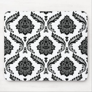 Rococo Damask Big Pattern Black on White Mouse Pad