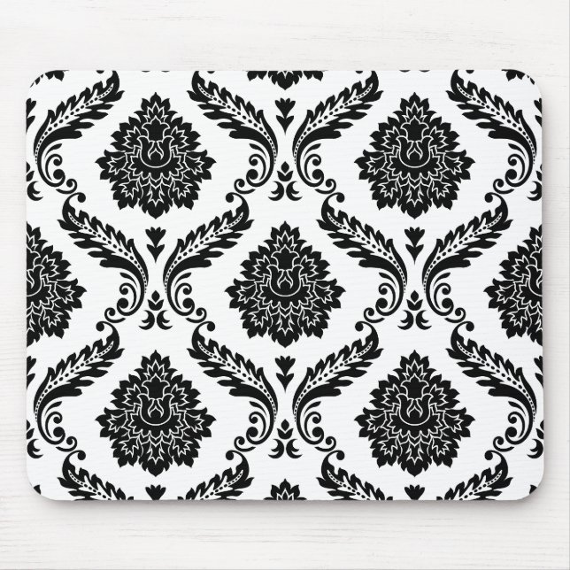 Rococo Damask Big Pattern Black on White Mouse Pad (Front)