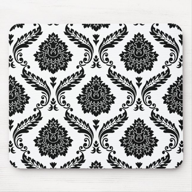 Rococo Damask Big Pattern Black on White Mouse Pad (Front)