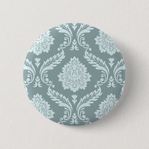 Rococo Damask Big Pattern Duck Egg Blue+Teal 2 Inch Round Button