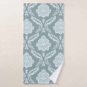 Rococo Damask Big Pattern Duck Egg Blue+Teal Bath Towel