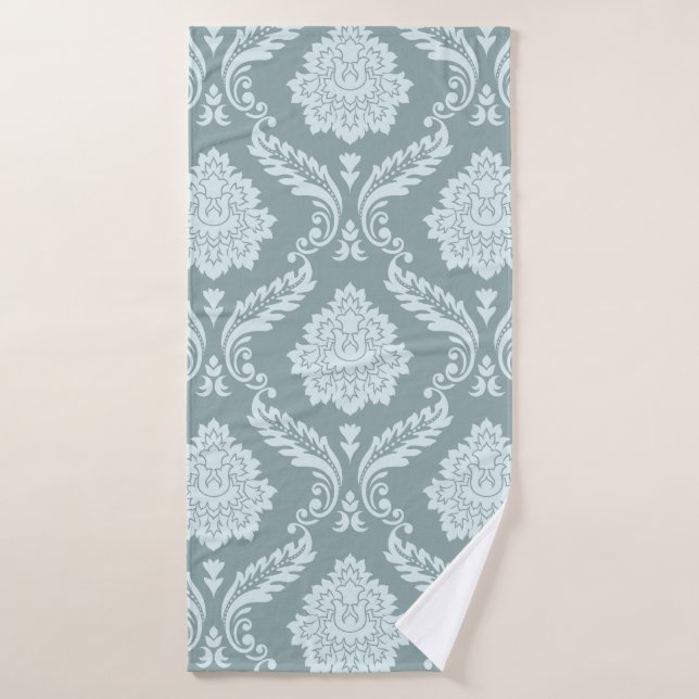 Rococo Damask Big Pattern Duck Egg Blue+Teal Bath Towel (Bath Towel)