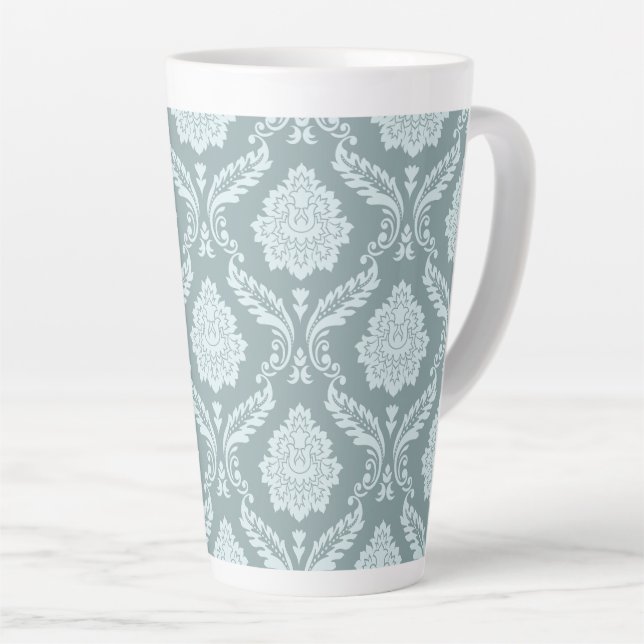 Rococo Damask Big Pattern Duck Egg Blue+Teal Latte Mug (Right Angle)