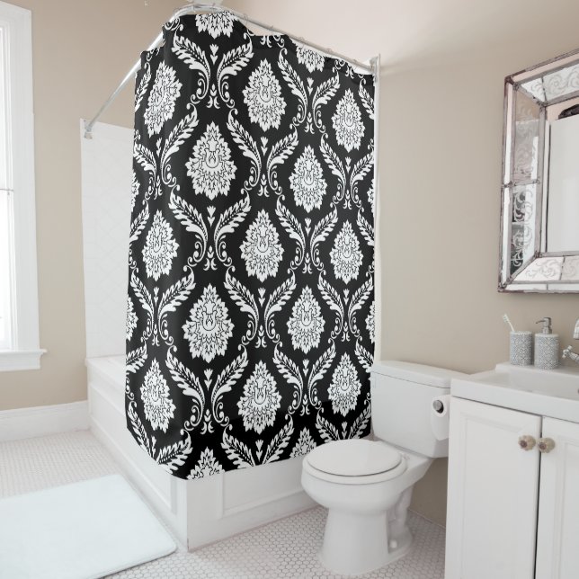 Rococo Damask Big Pattern White on Black (In Situ)