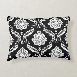 Rococo Damask Big Pattern White on Black Accent Pillow