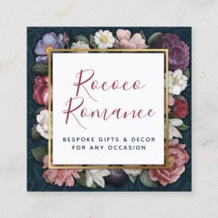 Rococo Damask & Elegant Floral Social Media Icons Square Business Card