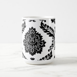 Rococo Damask Lg Off-Set Pattern Black on White Coffee Mug