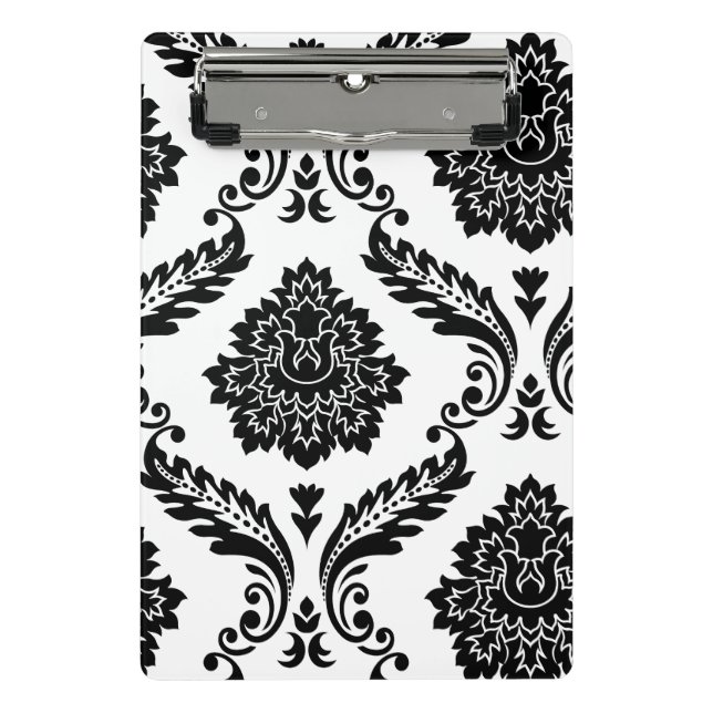 Rococo Damask Lg Off-Set Pattern Black on White Mini Clipboard (Front)
