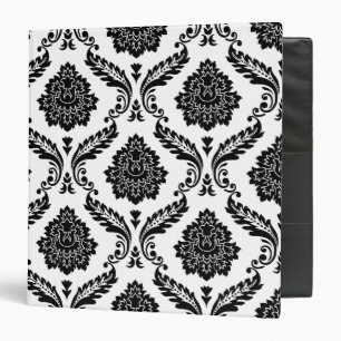 Rococo Damask Lg Pattern Black on White Binder