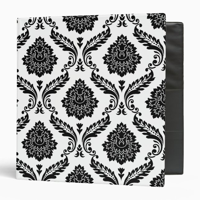 Rococo Damask Lg Pattern Black on White Binder (Front/Inside)