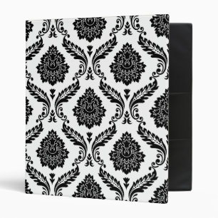 Rococo Damask Lg Pattern Black on White Binder