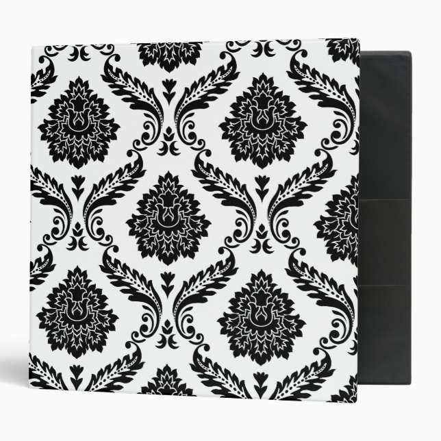 Rococo Damask Lg Pattern Black on White Binder (Front/Inside)